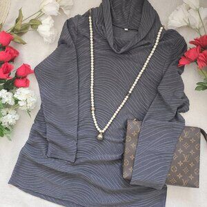 Textured Tunic Top Wave Pattern Draped Neck Loose Fit Size 2XL